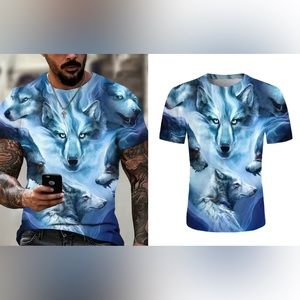 🔥New wolves 3D digital pattern print graphic men’s T-shirt .🔥